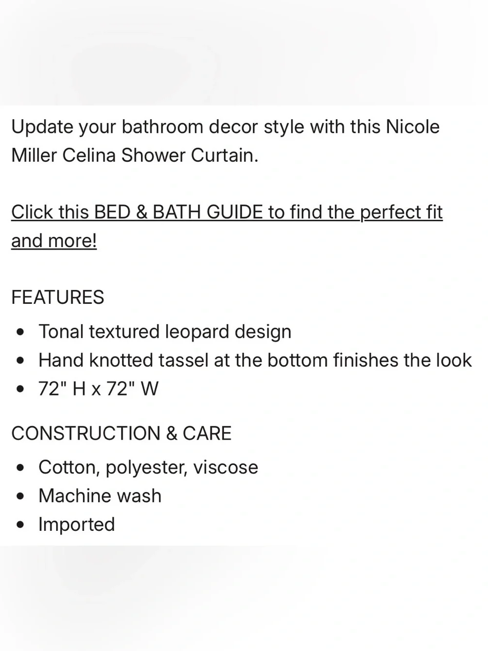 Nicole Miller Celina Fabric Raised Leopard Print Shower Curtain & Clear Liner